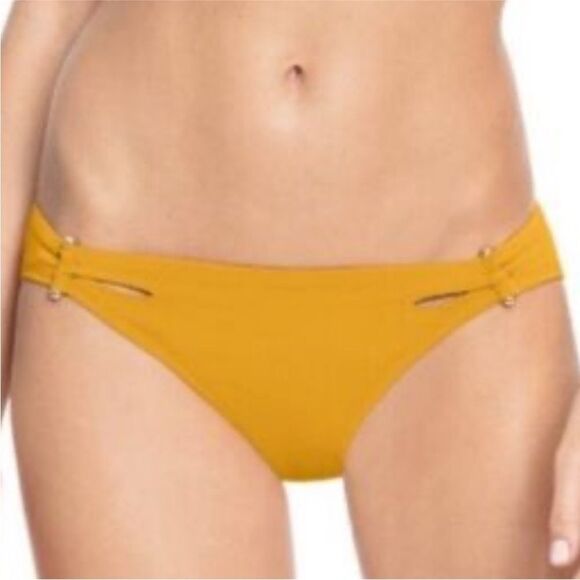 NEW Robin Piccone Ava Luca Barbell Swim Bikini Bottoms Mustard - Picture 2 of 5